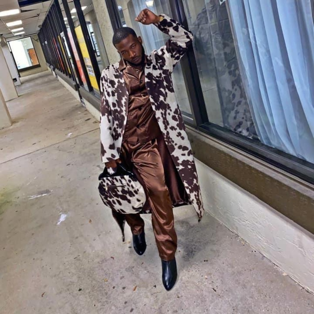 Custom cow print jacket and bag
